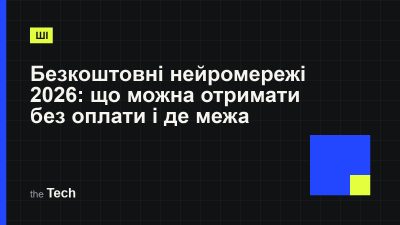 Типографічна обкладинка TheTech: заголовок «Безкоштовні нейромережі 2026: що можна отримати без оплати і де межа» на темному тлі