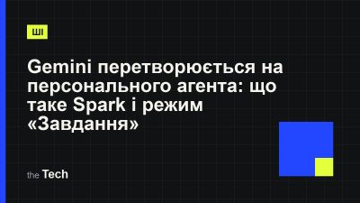 Типографічна обкладинка TheTech: заголовок «Gemini перетворюється на персонального агента: що таке Spark і режим «Завдання»» на темному тлі