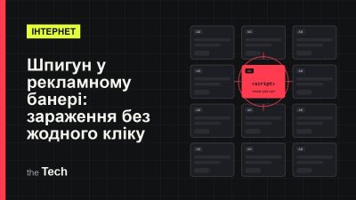 Обкладинка TheTech: сітка рекламних блоків, один з яких підсвічений червоним як шкідливий; заголовок про шпигунське ПЗ Candiru, яке поширювали через рекламу