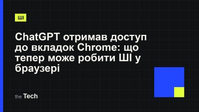 Типографічна обкладинка TheTech: заголовок «ChatGPT отримав доступ до вкладок Chrome: що тепер може робити ШІ у браузері» на темному тлі