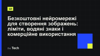 Типографічна обкладинка TheTech: заголовок «Безкоштовні нейромережі для створення зображень: ліміти, водяні знаки і комерційне використання» на темному тлі
